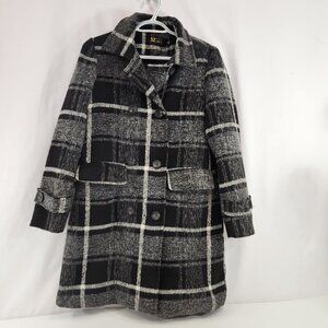 Style by Shez Black & Gray Plaid Coat Size Medium